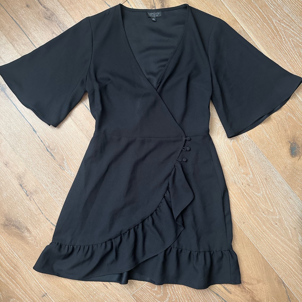 Black Topshop Flutter Sleeve Mini Dress